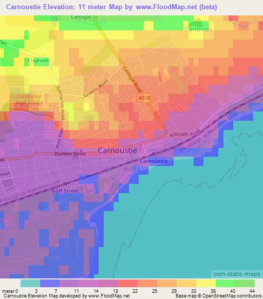 Carnoustie,UK Elevation Map