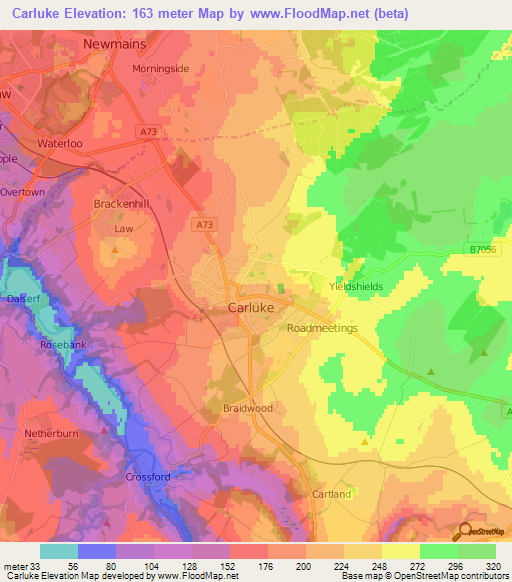 Carluke,UK Elevation Map