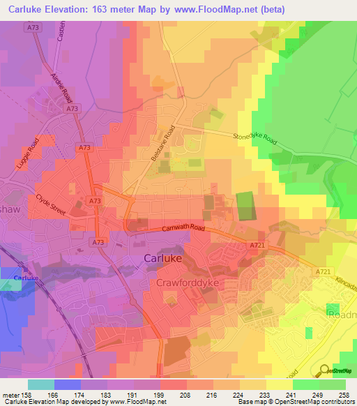 Carluke,UK Elevation Map