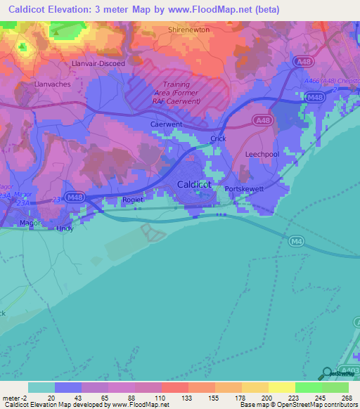 Caldicot,UK Elevation Map