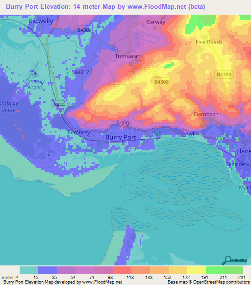 Burry Port,UK Elevation Map