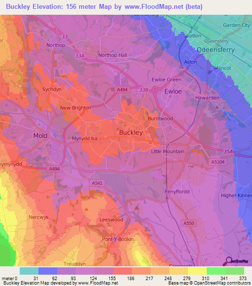 Buckley,UK Elevation Map