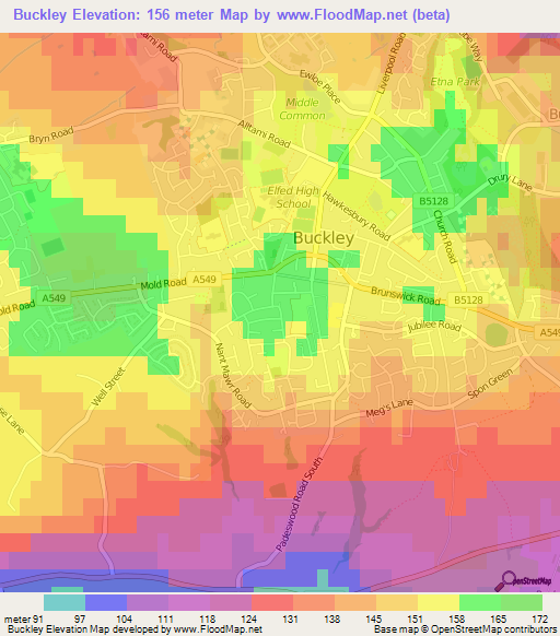 Buckley,UK Elevation Map
