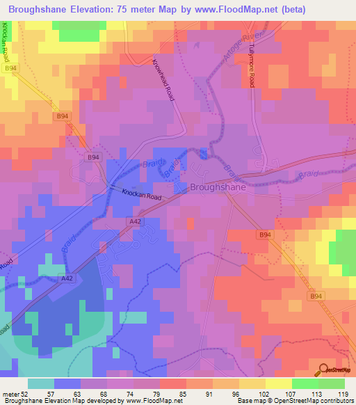 Broughshane,UK Elevation Map