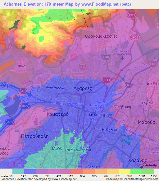 Acharnes,Greece Elevation Map