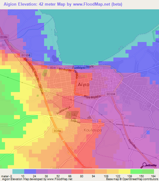 Aigion,Greece Elevation Map