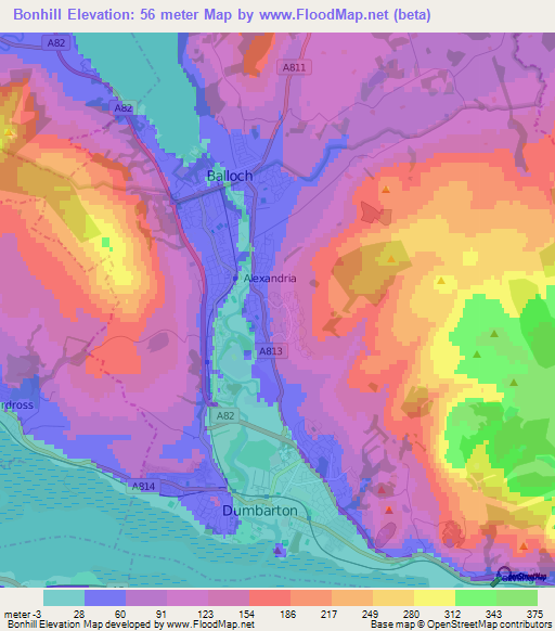 Bonhill,UK Elevation Map