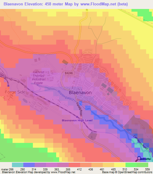 Blaenavon,UK Elevation Map