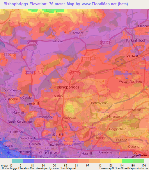 Bishopbriggs,UK Elevation Map