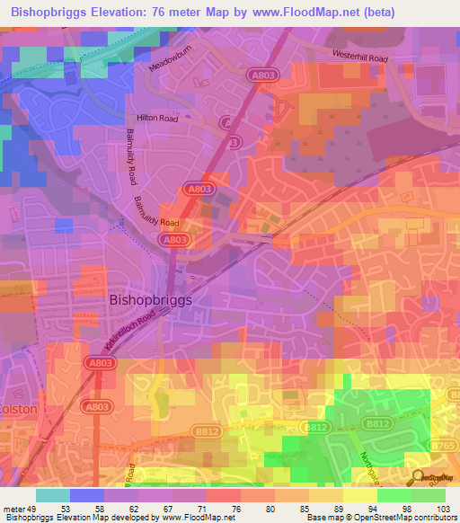 Bishopbriggs,UK Elevation Map
