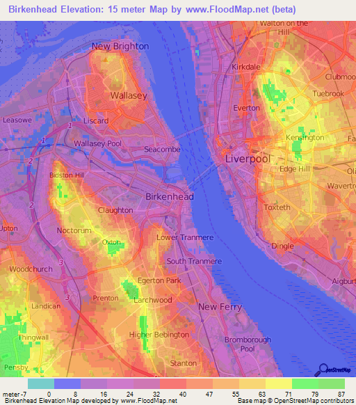 Birkenhead,UK Elevation Map