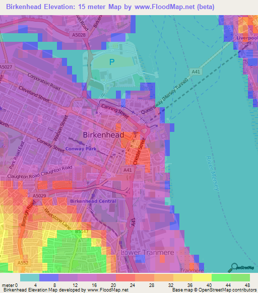 Birkenhead,UK Elevation Map