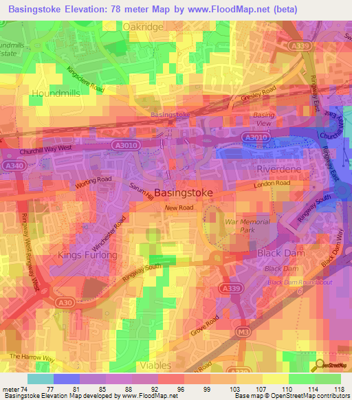 Basingstoke,UK Elevation Map