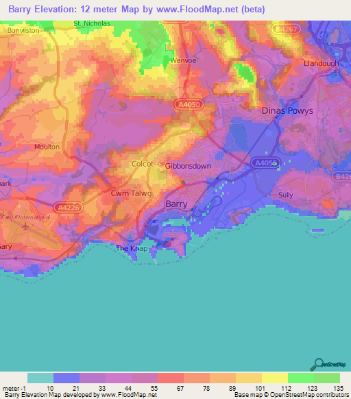 Barry,UK Elevation Map