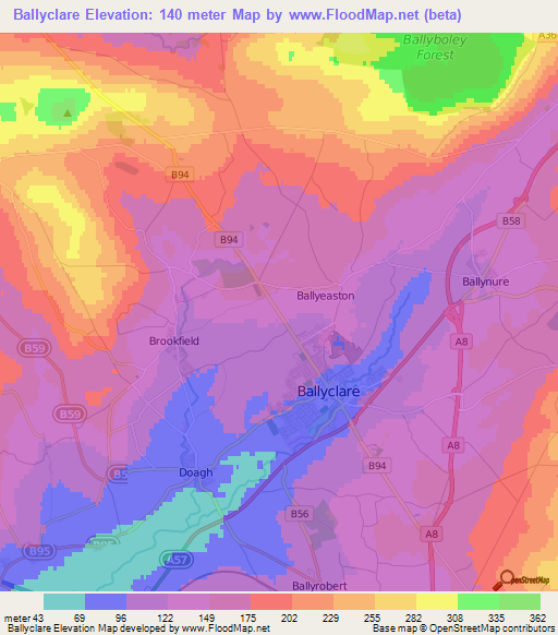 Ballyclare,UK Elevation Map