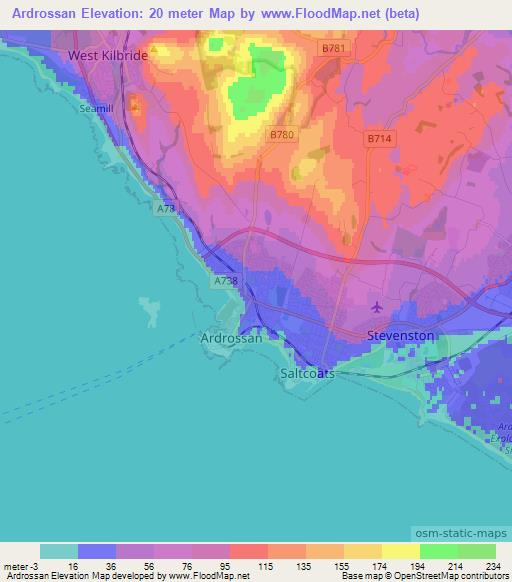 Ardrossan,UK Elevation Map