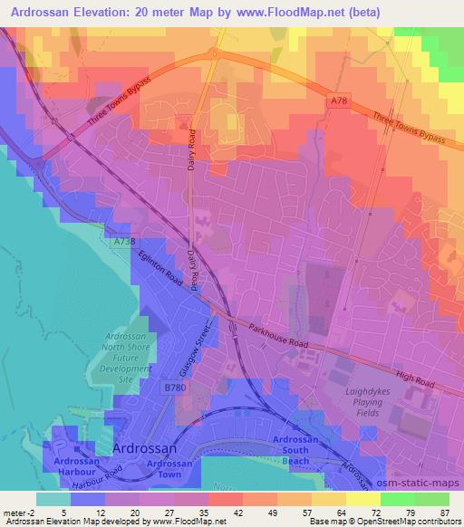 Ardrossan,UK Elevation Map