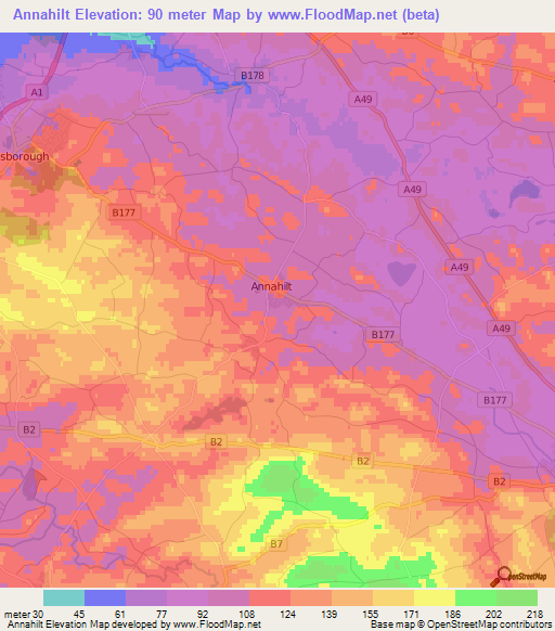 Annahilt,UK Elevation Map
