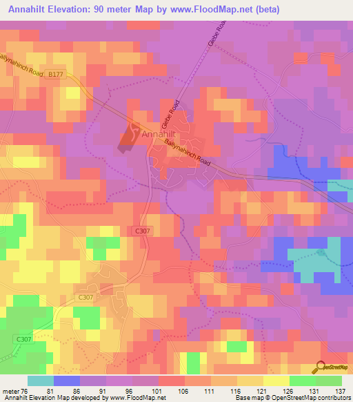 Annahilt,UK Elevation Map
