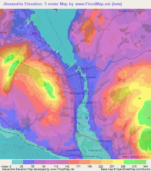 Alexandria,UK Elevation Map