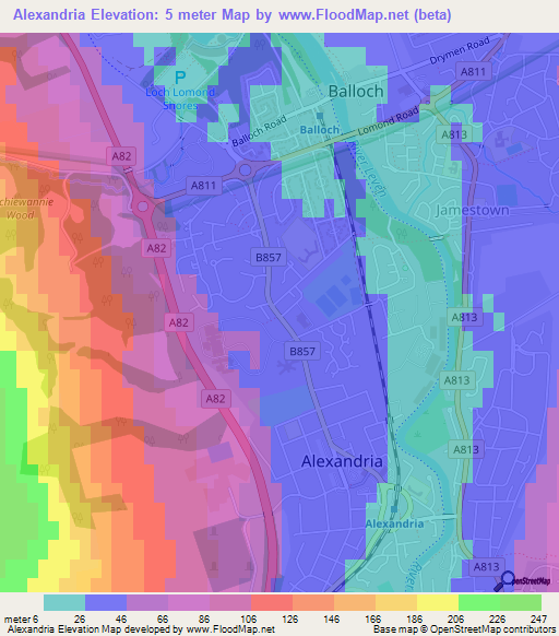 Alexandria,UK Elevation Map