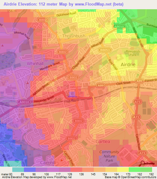 Airdrie,UK Elevation Map