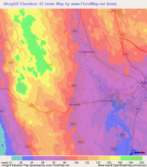 Ahoghill,UK Elevation Map