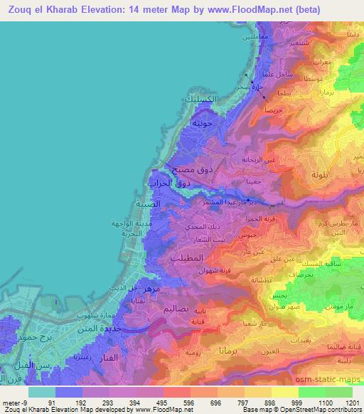 Zouq el Kharab,Lebanon Elevation Map
