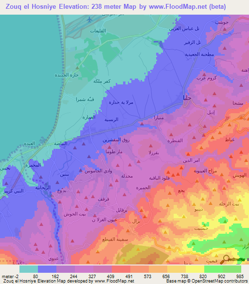 Zouq el Hosniye,Lebanon Elevation Map