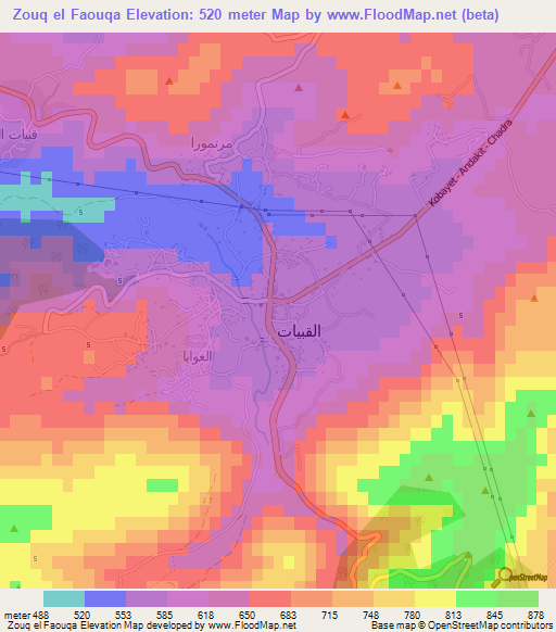 Zouq el Faouqa,Lebanon Elevation Map