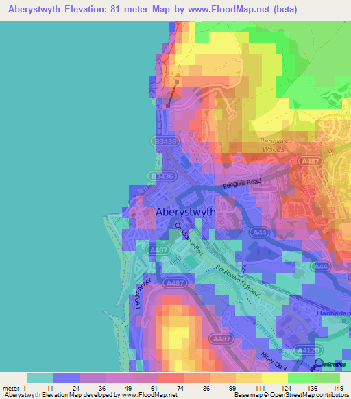 Aberystwyth,UK Elevation Map