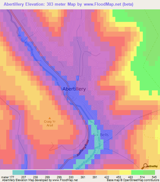 Abertillery,UK Elevation Map