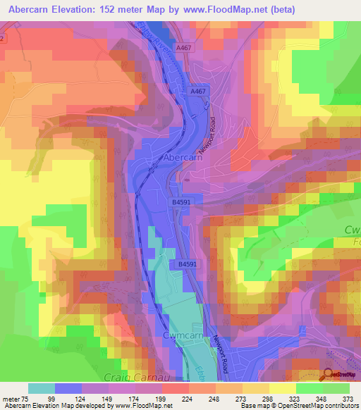 Abercarn,UK Elevation Map