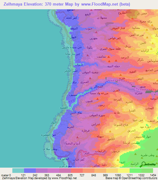 Zelhmaya,Lebanon Elevation Map