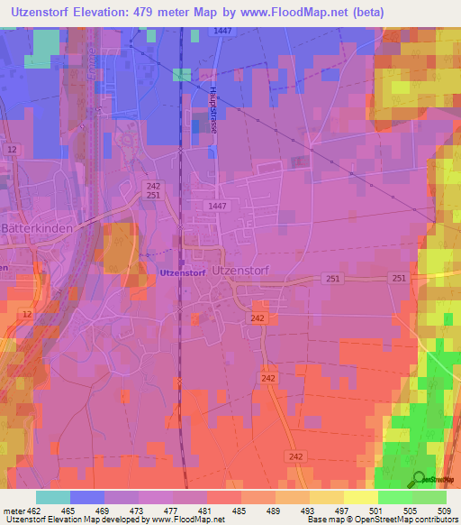 Utzenstorf,Switzerland Elevation Map