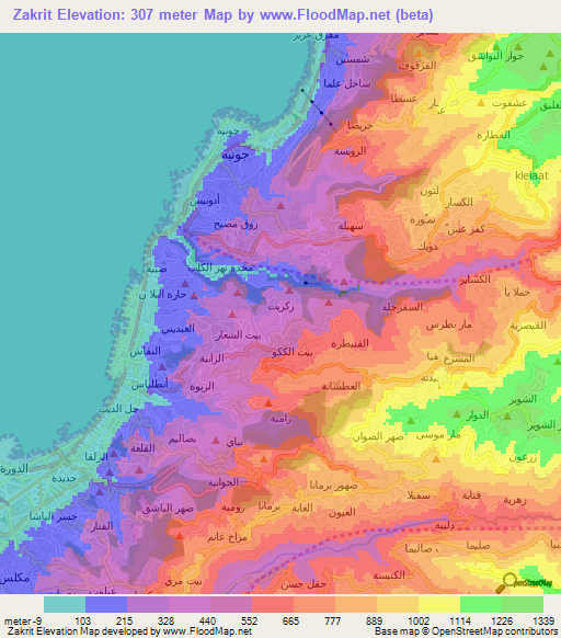 Zakrit,Lebanon Elevation Map