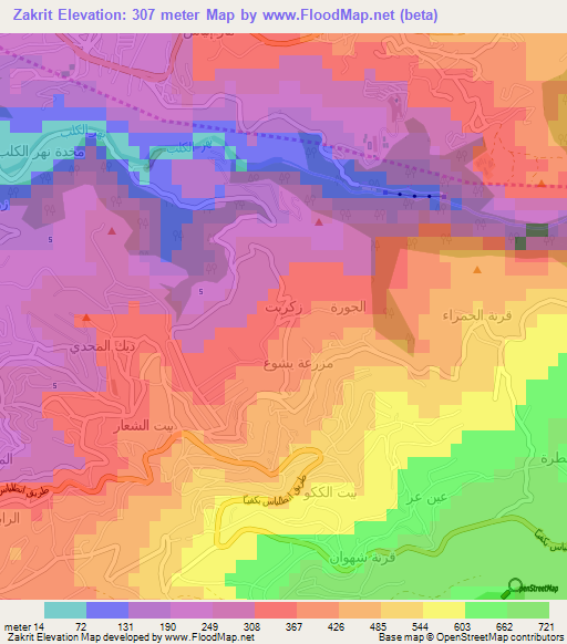 Zakrit,Lebanon Elevation Map