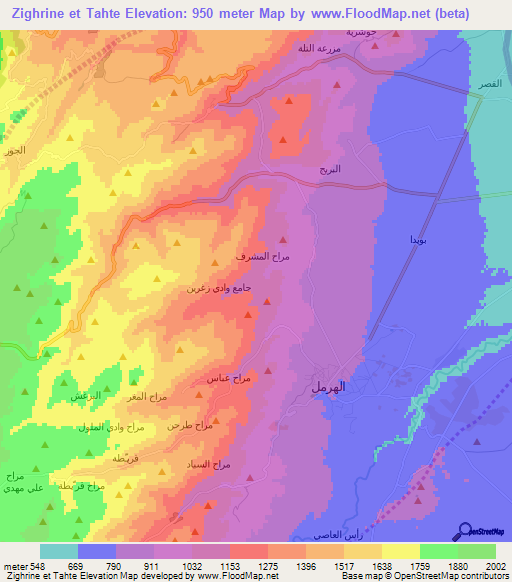 Zighrine et Tahte,Lebanon Elevation Map
