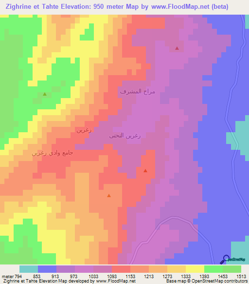 Zighrine et Tahte,Lebanon Elevation Map