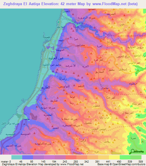 Zeghdraya El Aatiqa,Lebanon Elevation Map