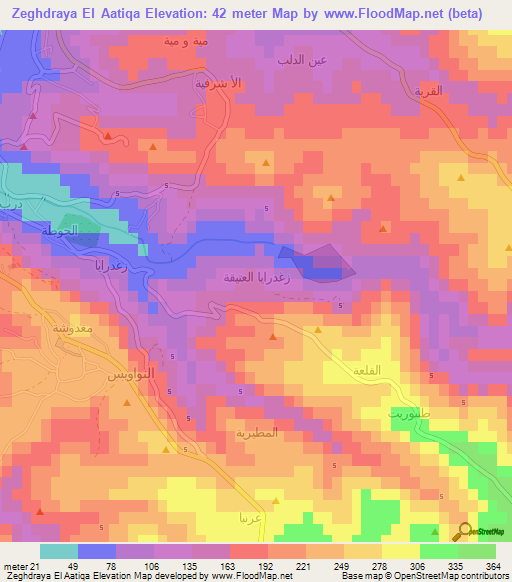 Zeghdraya El Aatiqa,Lebanon Elevation Map