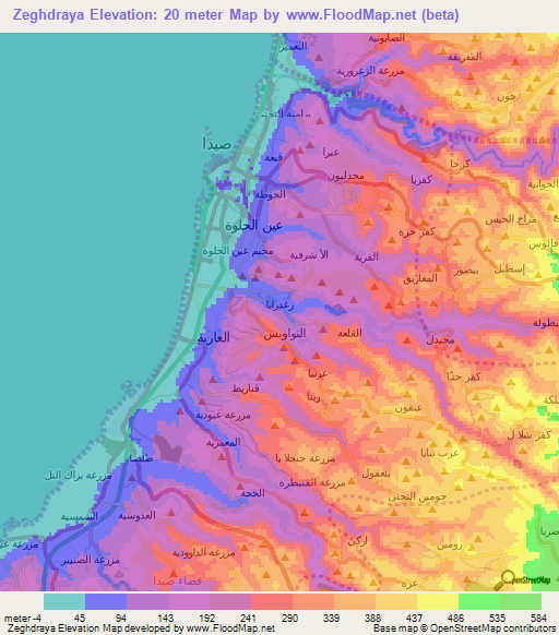 Zeghdraya,Lebanon Elevation Map