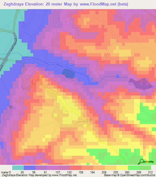 Zeghdraya,Lebanon Elevation Map
