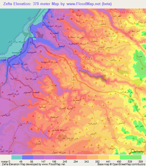 Zefta,Lebanon Elevation Map
