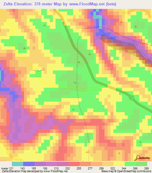 Zefta,Lebanon Elevation Map