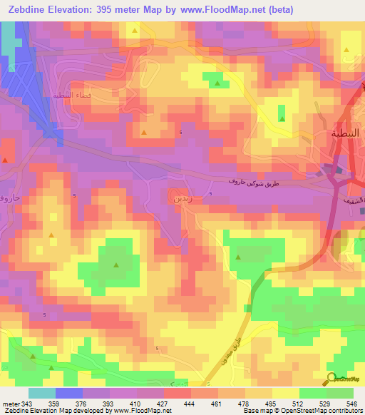 Zebdine,Lebanon Elevation Map