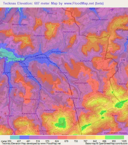 Tecknau,Switzerland Elevation Map