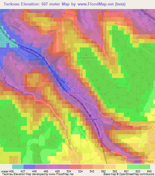 Tecknau,Switzerland Elevation Map