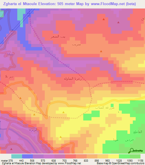 Zgharta el Mtaoule,Lebanon Elevation Map