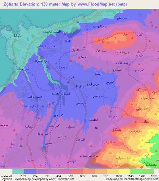 Zgharta,Lebanon Elevation Map
